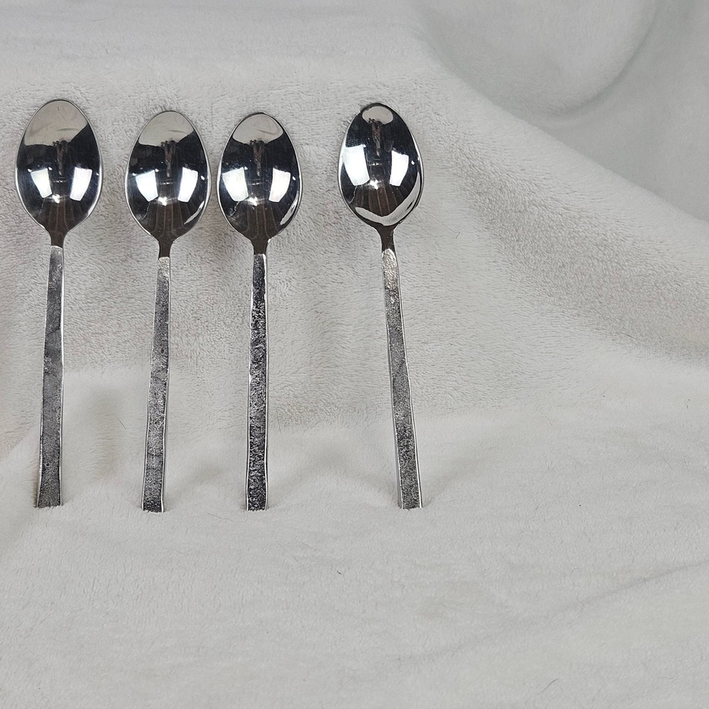 Textured Hammered Handle Stainless Steel Spoons Modern Brutalist